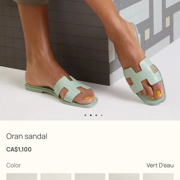 HERMES Oran Mint Green Slide Sandals 38.5 - Picture 8 of 11